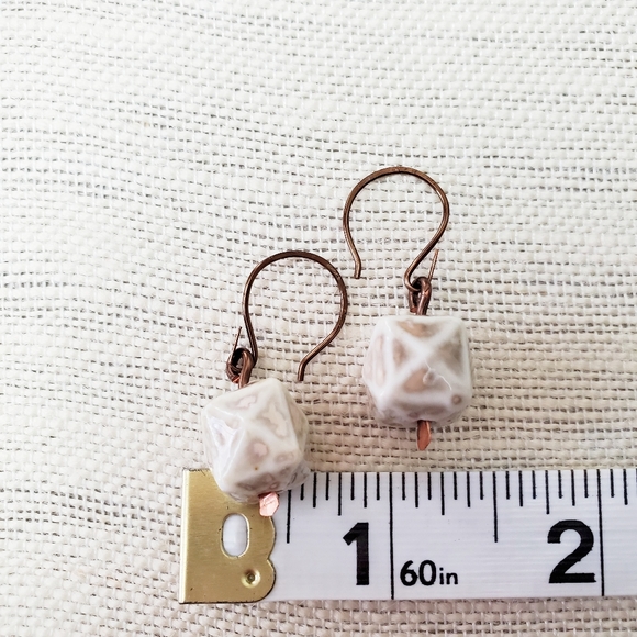 New Ceramic Earrings | Handcrafted Cream Ceramic Stone Earrings - Picture 3 of 4